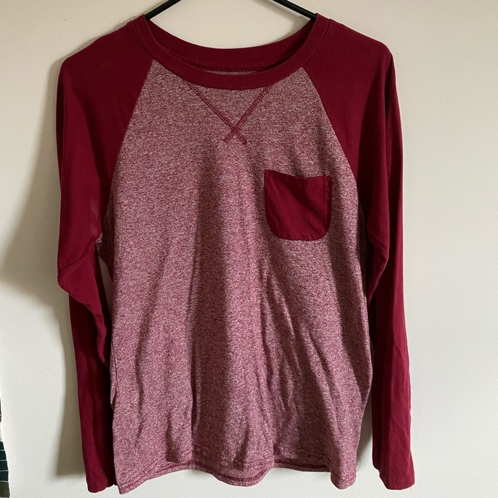 Red, long-sleeve t-shirt. Size medium.